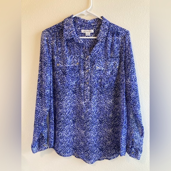 Liz Claiborne Tops - Liz Claiborne Lavender Blue Dot Print Button Down Blouse Size S